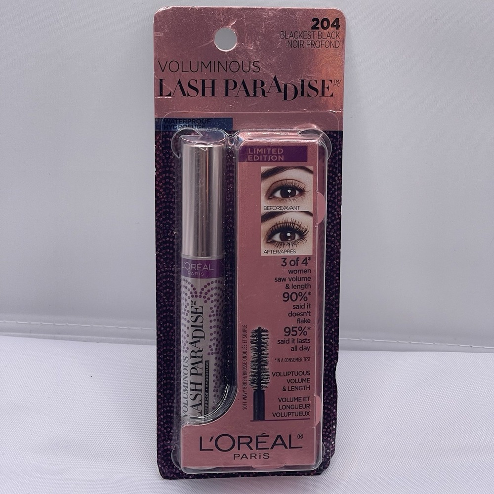L'Oreal Paris Voluminous Lash Paradise Waterproof Mascara, 204 Blackest Black